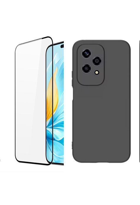 Honor 200/400 Lite/Smart Husa TPU Slim Neagra Clara si Folie Sticla 6D