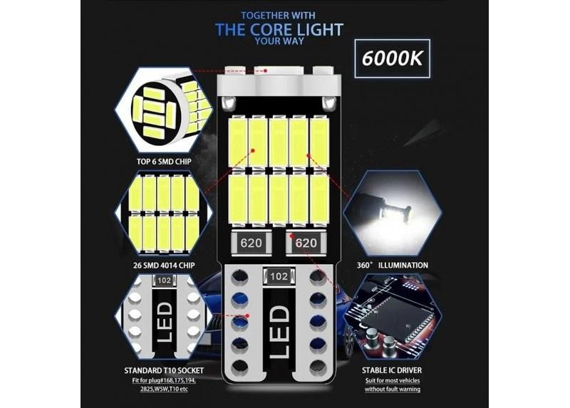комплект 2броя led диодни габаритни крушки flyseen fls6001, t10  ...