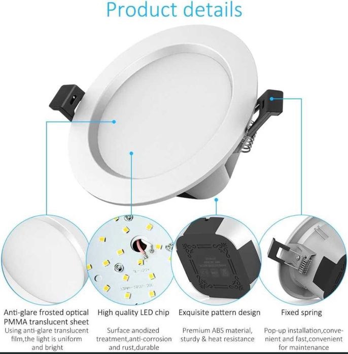 Set 4 Spoturi LED încastrate WiFi 15W 1200LM RGBCW,Bluetooth,Smart