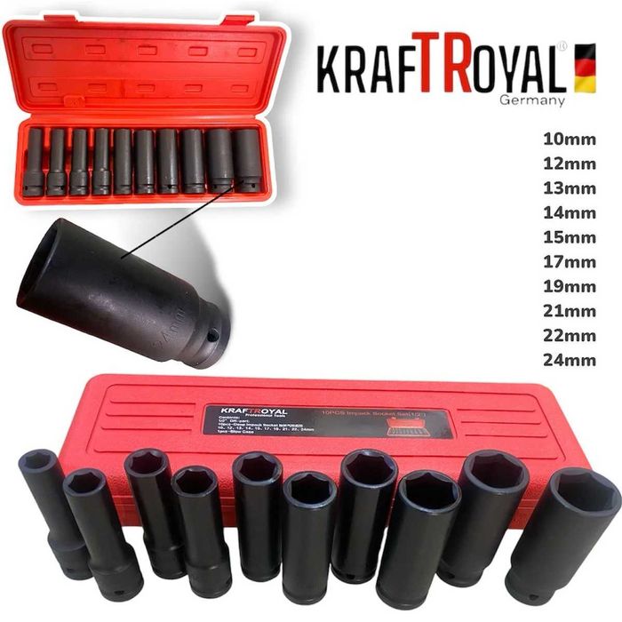 Акумулаторен Гайковерт KRAFTROYAL 36V 10AH + 10 Ударни Вложки 10-24мм
