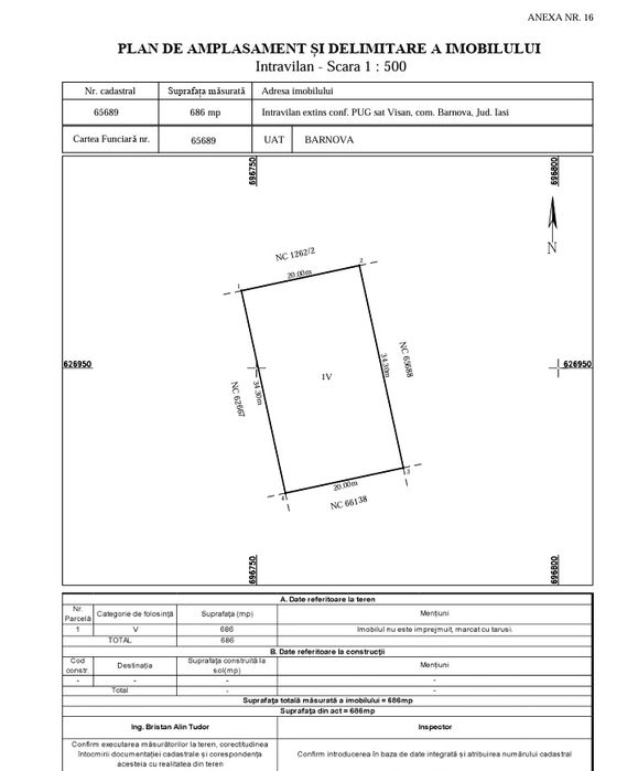 Teren premium Vișan – Bârnova  1372 mp P+2E  Ideal vile rezidențial