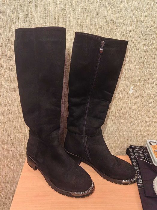 Зимние сапоги, замша