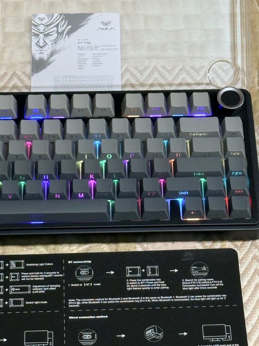 Геймърска клавиатура AULA F75 Pro, 2.4Ghz/Type-C/Bt5.0, безжична, сива