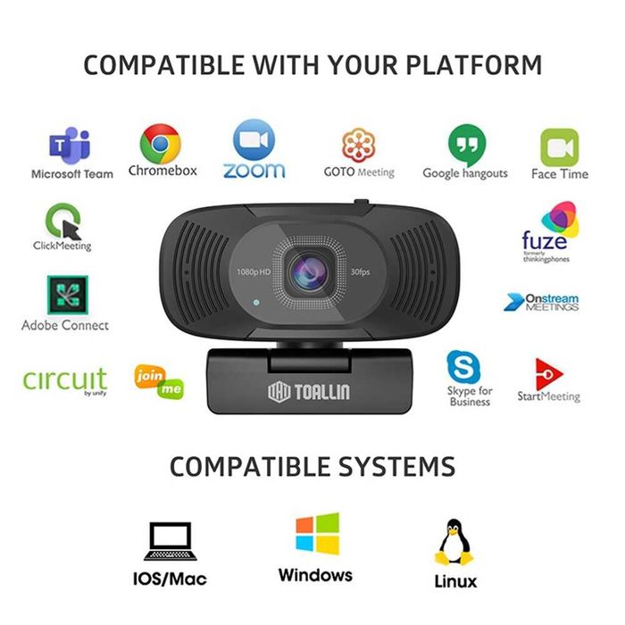 TOALLIN Автофокус FHD 1080P Уебкамера Вграден двоен микрофон за шумопотискане Компютърна камера