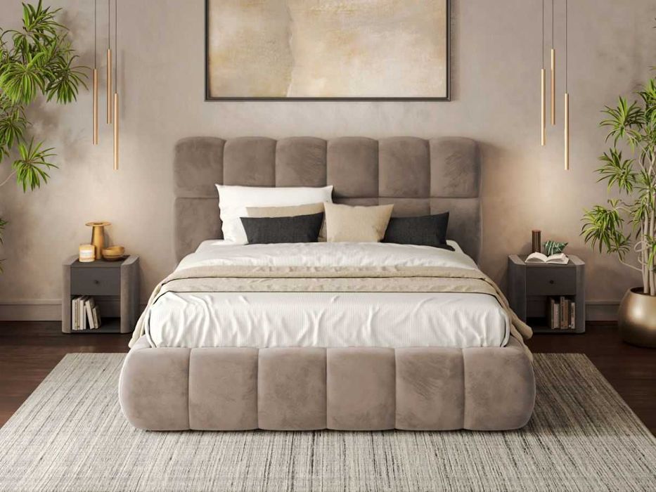 Pat Tapitat Espera tip bubble cu somiera fixa Cappuccino Velluto 29 - Transport Gratuit