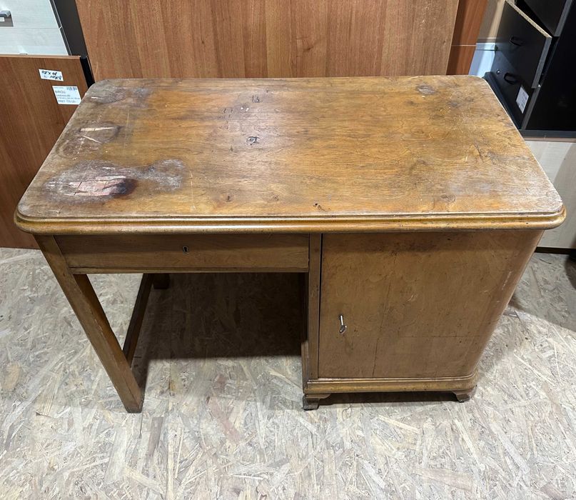 Birou Vintage din Lemn Stil ArtDeco; Birou cu usa si sertar
