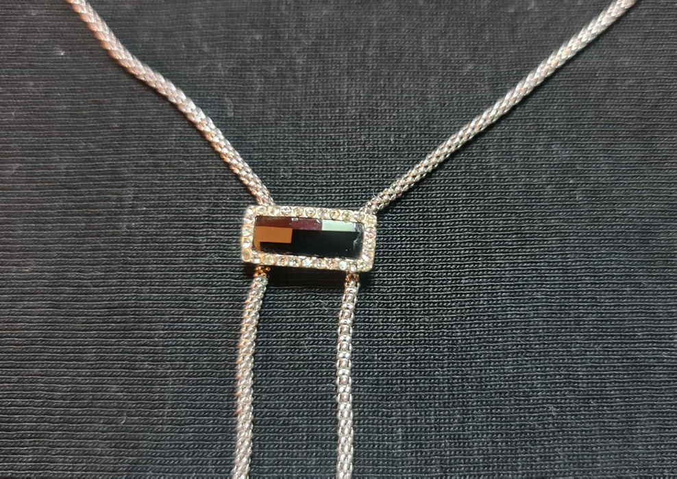 Дамски комплект, сребърно колие и обици, с камъни циркони и оникс 925