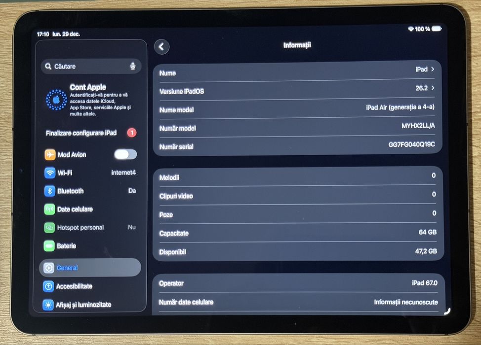 Apple iPad Air 2020 WI-FI plus CELLULAR 64GB  cu sim