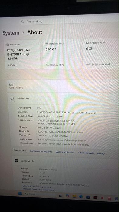 MSI GF75 Thin i7 / GTX 1660 Ti / 17.3” + Mouse Razer + Căști + Tastatură Gaming
