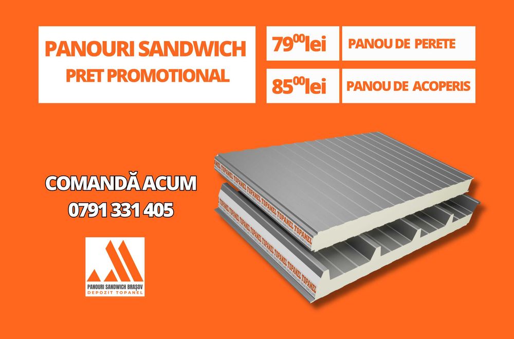 Cel mai bun pret–Panouri sandwich de perete si acoperis, 40 mm de la 79 lei/mp