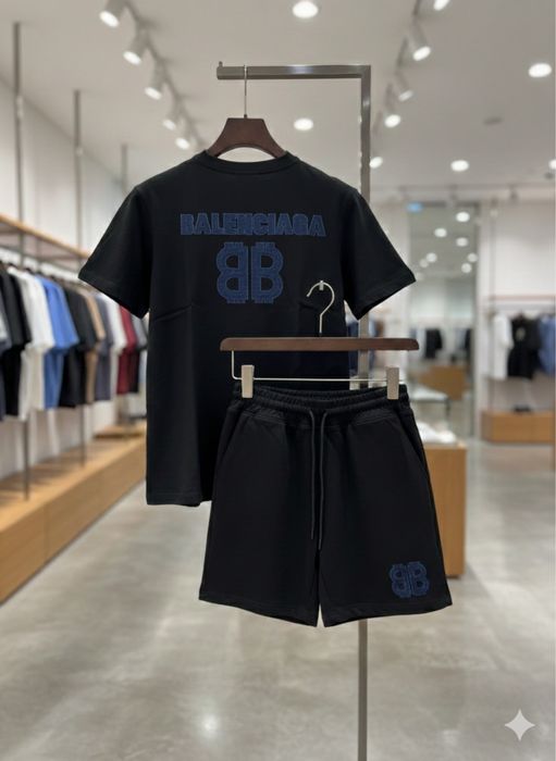Compleu Balenciaga Black Set - Tricou & Pantaloni Scurți S M L XL 2XL