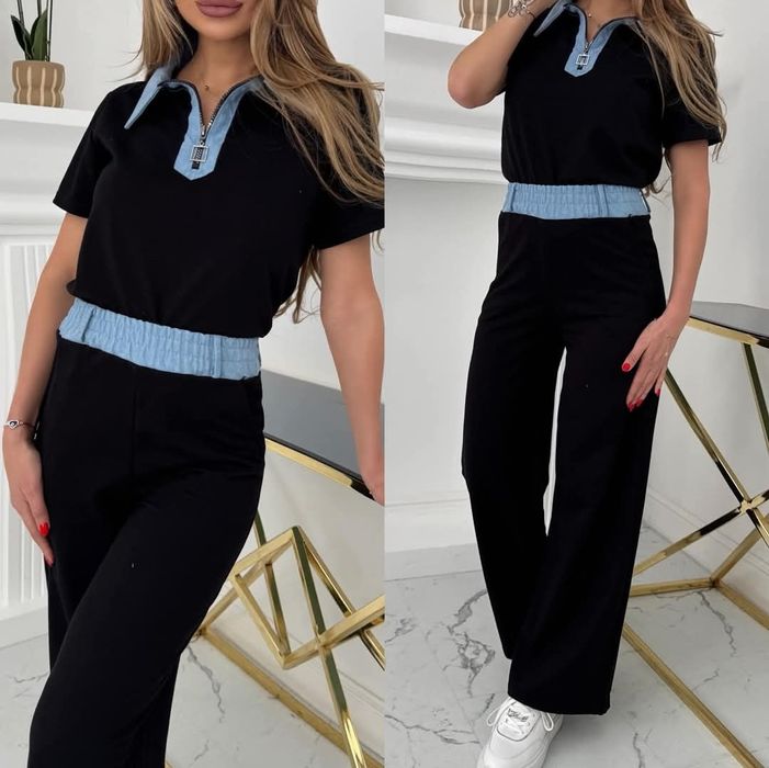 Памучен сет с дънкови елементи