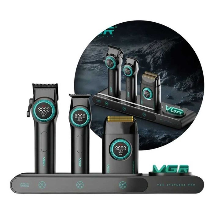 Професионален комплект за барбери VGR Stepless Pro 3 в 1 BLACK