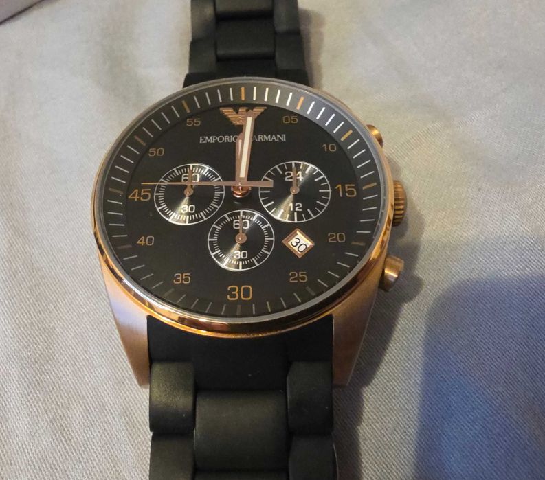 Ceas barbati Emporio Armani, inox,43mm, negru/auriu, factura, garantie