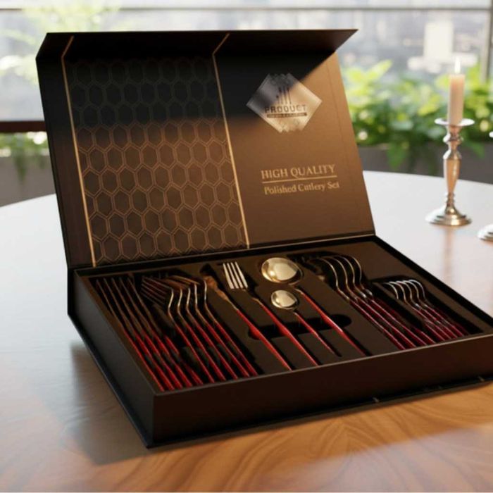 Комплект прибори от 24 части с луксозен дизайн и магнитна кутия