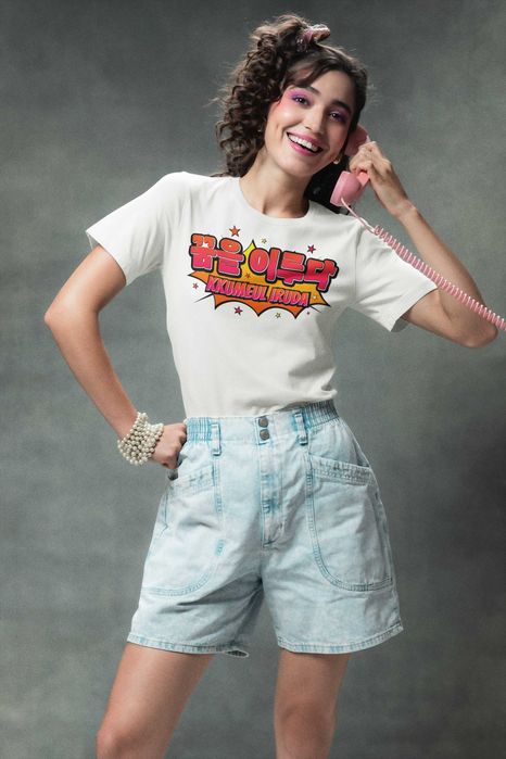 Дамска памучена тениска с щампа "Kkumeul iruda" на Корейски