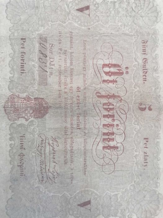 Bancnota Ungaria 5 forint din Revolutia Maghiara 1848