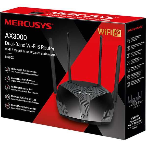 Router Wireless Gigabit Mercusys MR80X AX3000 WI-Fi 6 garantie nou sigilat