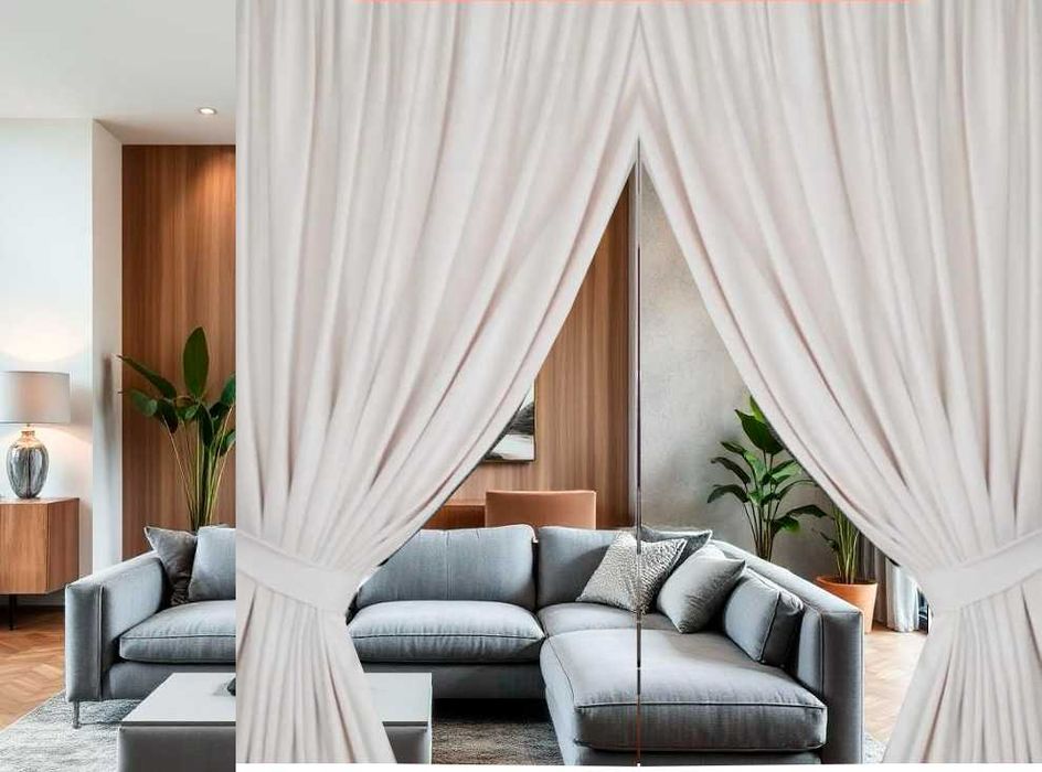 Пара плотных бархатных штор молочного цвета 250×271 см