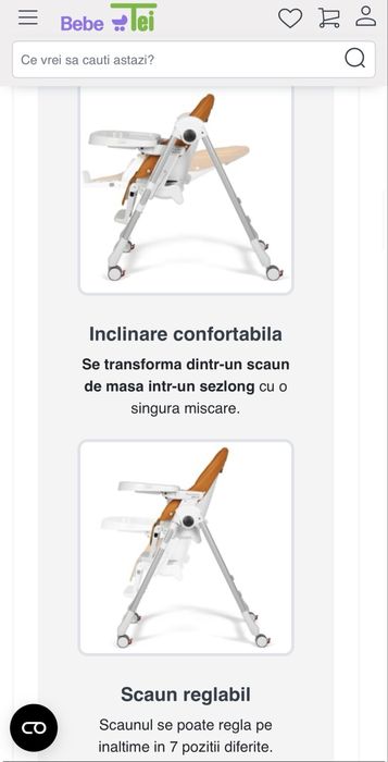 Scaun Prima Pappa Zero Follow Me Peg Perego scaun bebe