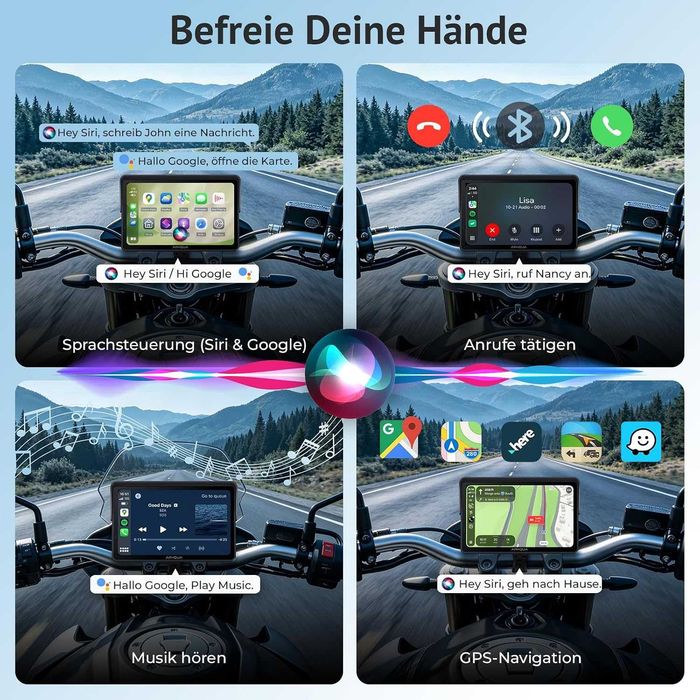 APHQUA A522T 5" CarPlay / Android Auto за мотор с TPMS – IP67 водоустойчив
