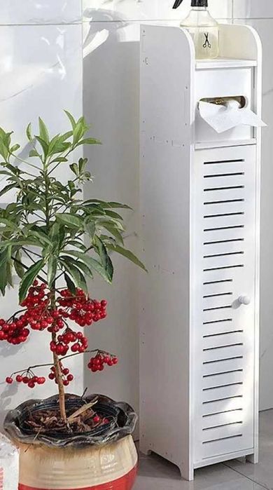 Водоустойчив шкаф за баня, ултра тънък рафт за съхранение, Бял