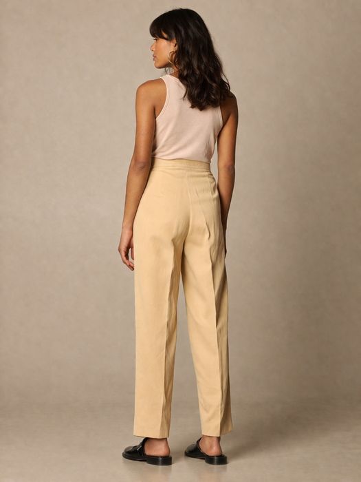 Бежов памучен панталон Twinset, висока талия, размер,40/S,42 S/M,46/Lн