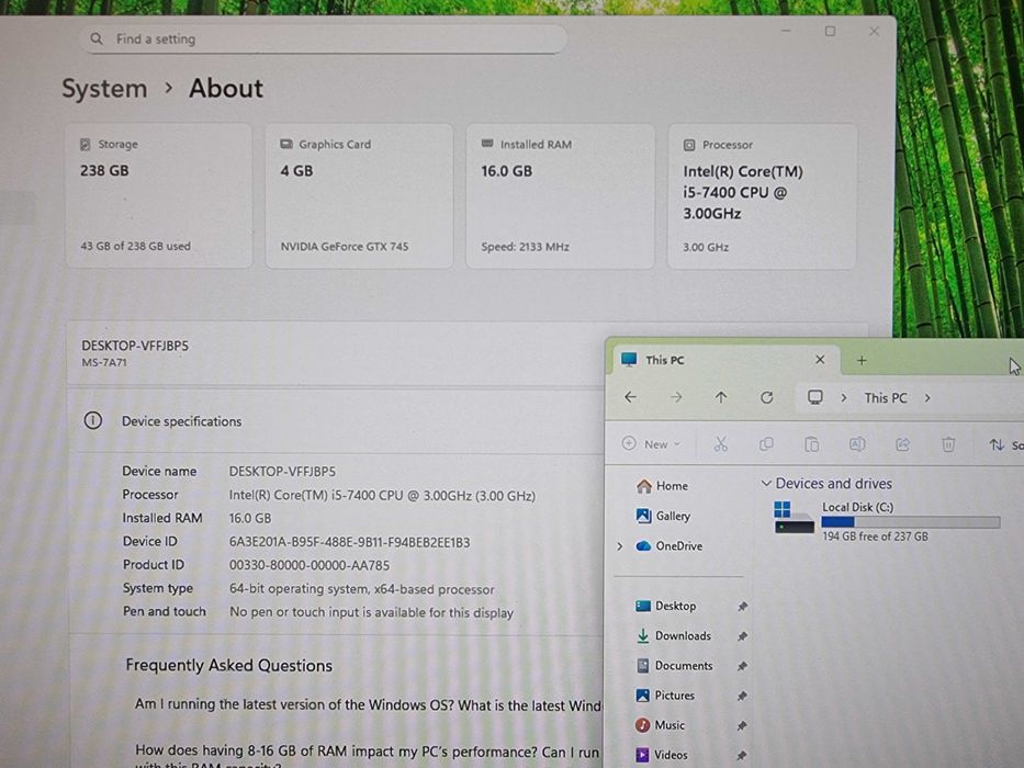 pc calculaor i5 7400, 16gb ram, ssd m.2 250gb sursa 600w