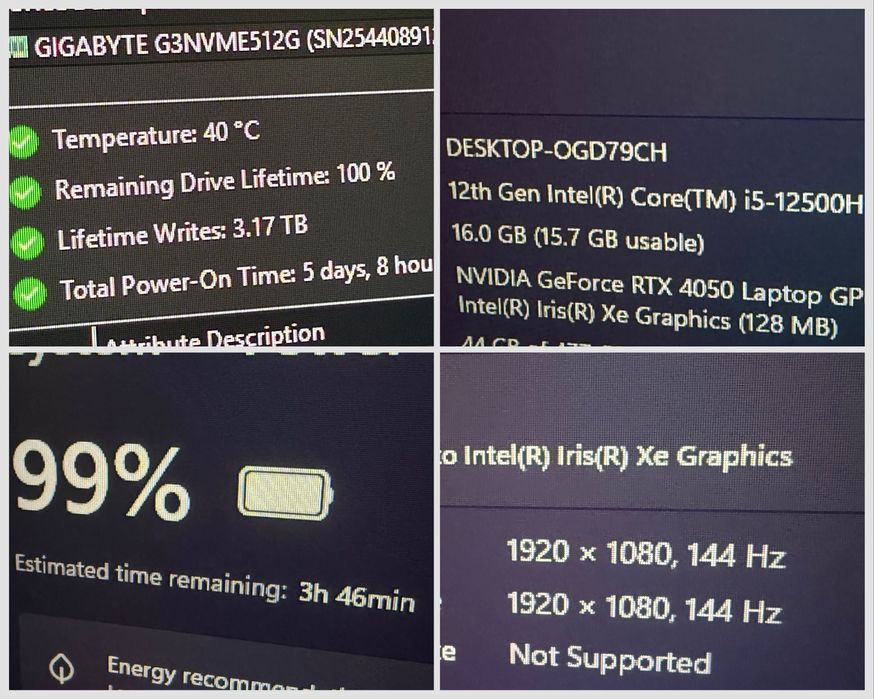 17.3 144hz/ RTX 4050 6gb /i5 12500H /16gb / 512ssd / RGB / Gigabyte