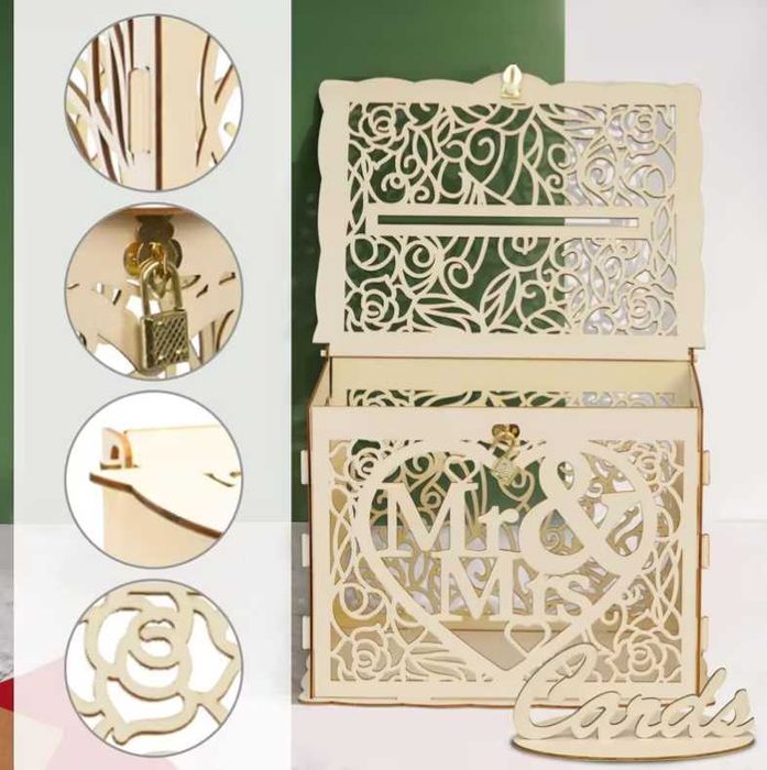 Елегантна булчинска сватбена слобяема кутия за пликове за сватба парти