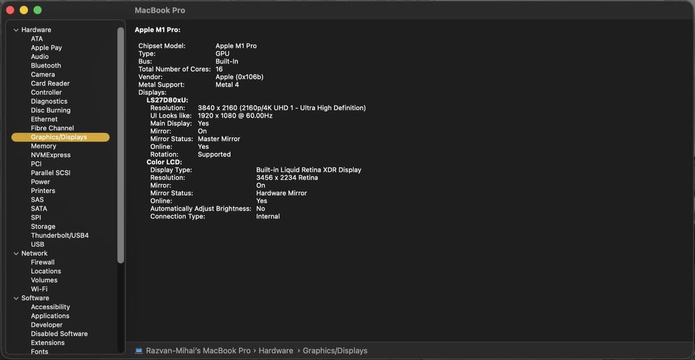 MacBook Pro M1 Pro 16" - 32Gb RAM 512Gb - display spart