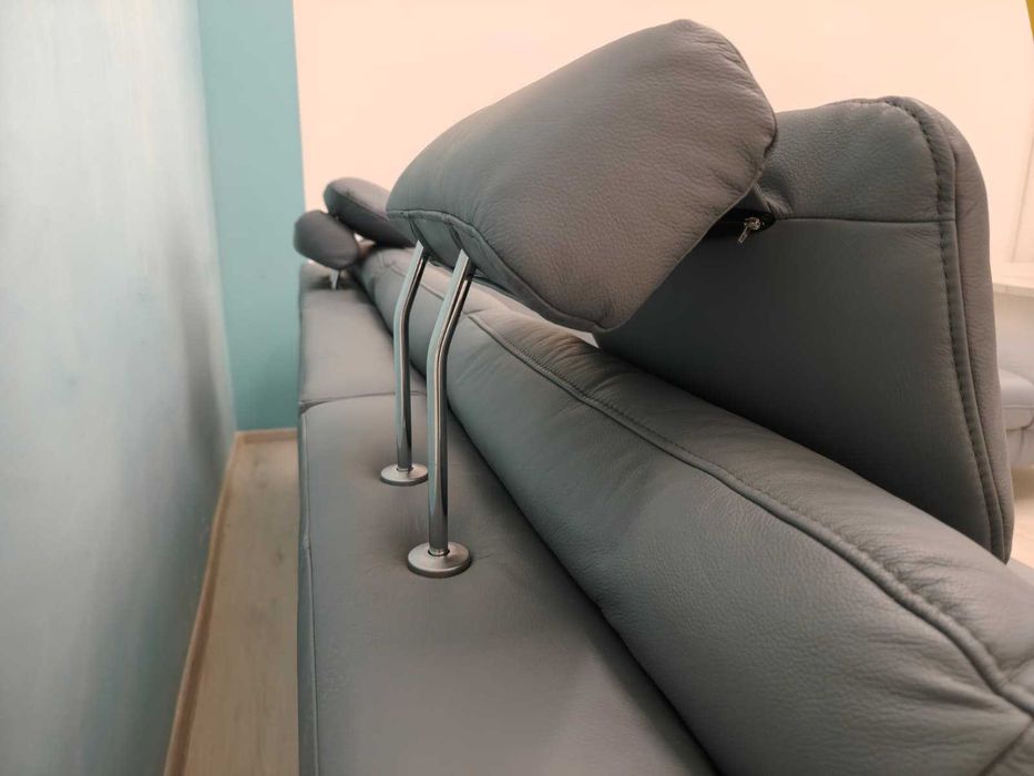 Canapea tip coltar din piele cu sezlong extensibil electric