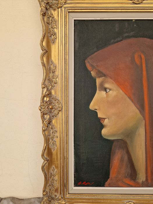 Портрет масло антикварен авторски платно голям