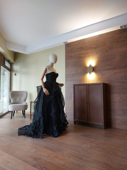 Официална рокля за бал или булка Органза Корсет Камъни Черна Розава