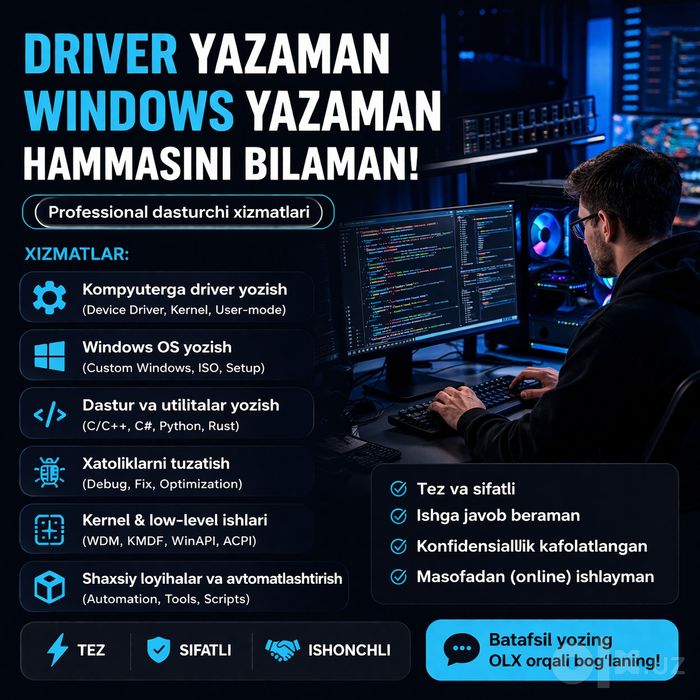Kompyuterga driver yozish xizmati | Windows o‘rnataman | Dasturchi