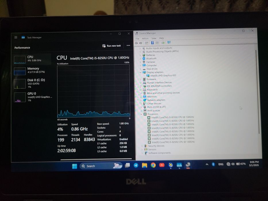 Ntebook sotiladi Dell latitude 3390 i5 8250u  8/256