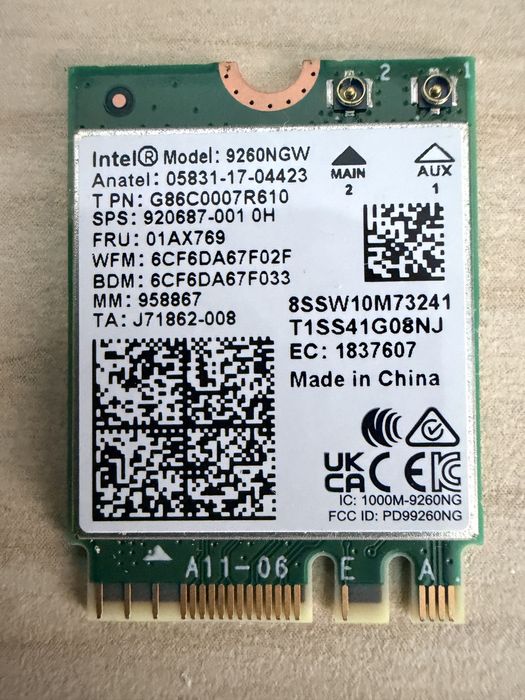 Placă de rețea Wi-Fi și Bluetooth Intel® Wireless-AC 9260 (Model: 9260NGW) în stare perfectă de funcționare.