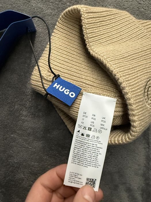 Hugo Blue Xafon tonal logo caciula unisex mix lana culoare bej noua