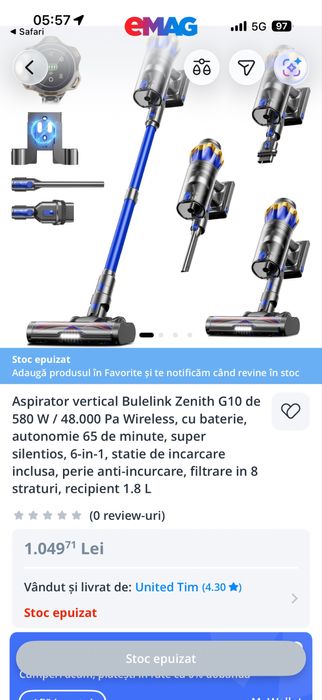 Aspirator vertical Bulelink Zenith G10 580W / 48000 PA • NOU / SIGILAT