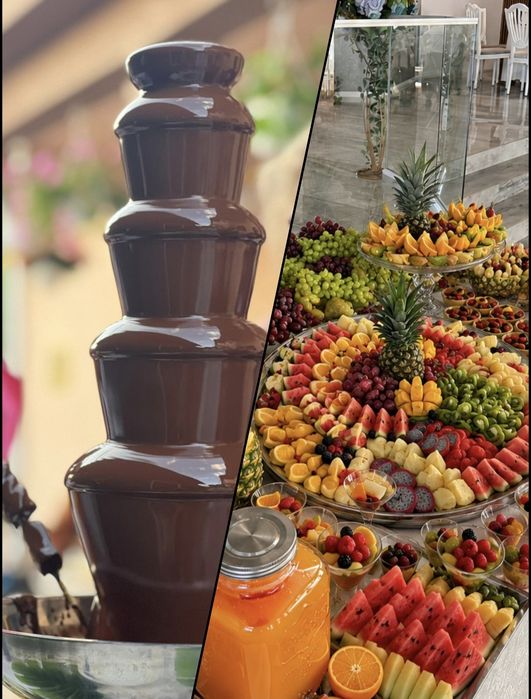 Fruit Bar Premium și Fantana de Ciocolata (diferite mărimi) pentru Nunți, Botezuri și Evenimente VIP