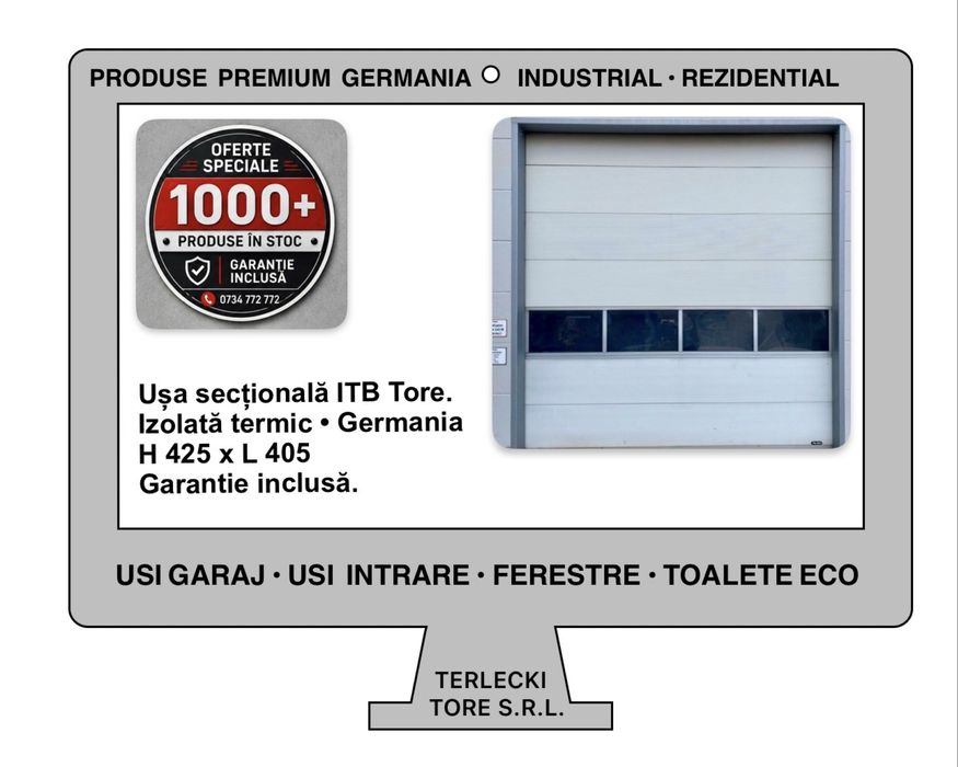 Usa sectionala / poarta garaj hala industriala  ITB  Germania  H 425 x L 405 Garantie inclusa