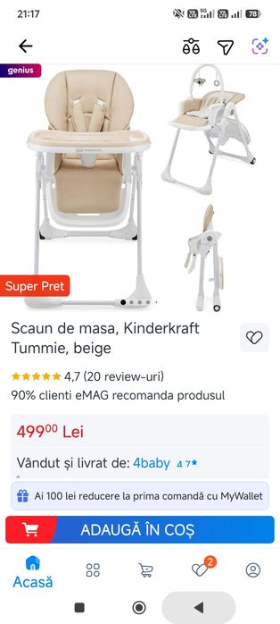 Scaun de masa, Kinderkraft Tummie, beige