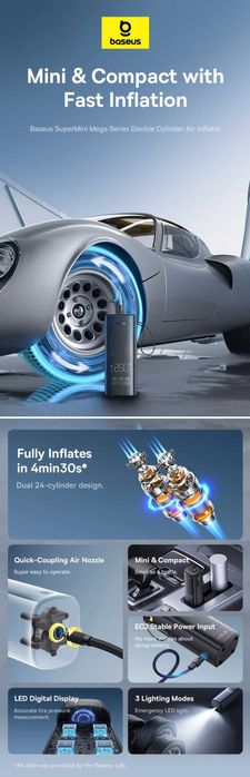 Автомобильный насос Baseus SuperMini Mega Series Dual Cylinder 120W