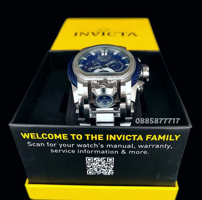 часовник INVICTA Bolt Zeus Silver/Blue 52 mm, Инвикта нов