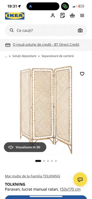 Paravan, lucrat manual ratan, 150x170 cm