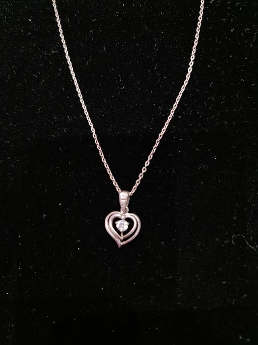 N lant colier argint 925,pandantiv inima pietre,40 cm