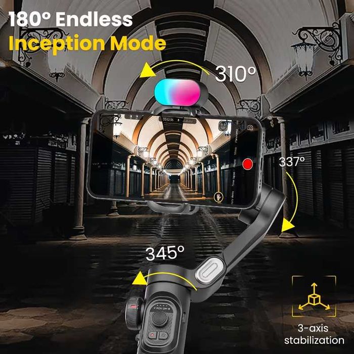 Gimbal Stabilizator imagine AI cu lumina RGB