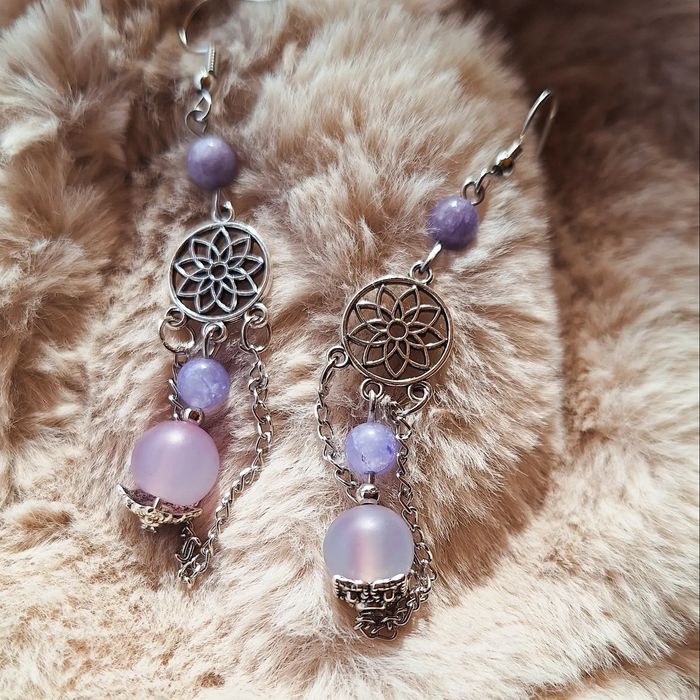 Обеци-кристали, пентаграм, Demon slayer, луна, готик, бохо, молец