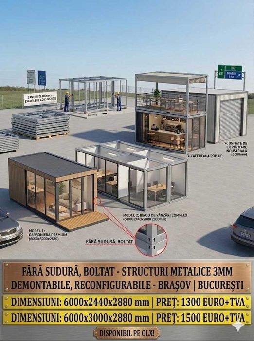 Structuri metalice, containere,casute modulare pentru afacere sau de locuit, panouri sandwich cu spuma / vata, tabla tip tigla / cutata - PRODUCATOR