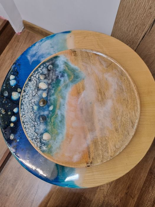 Măsuță de cafea cu rășină epoxidică + platou de servire